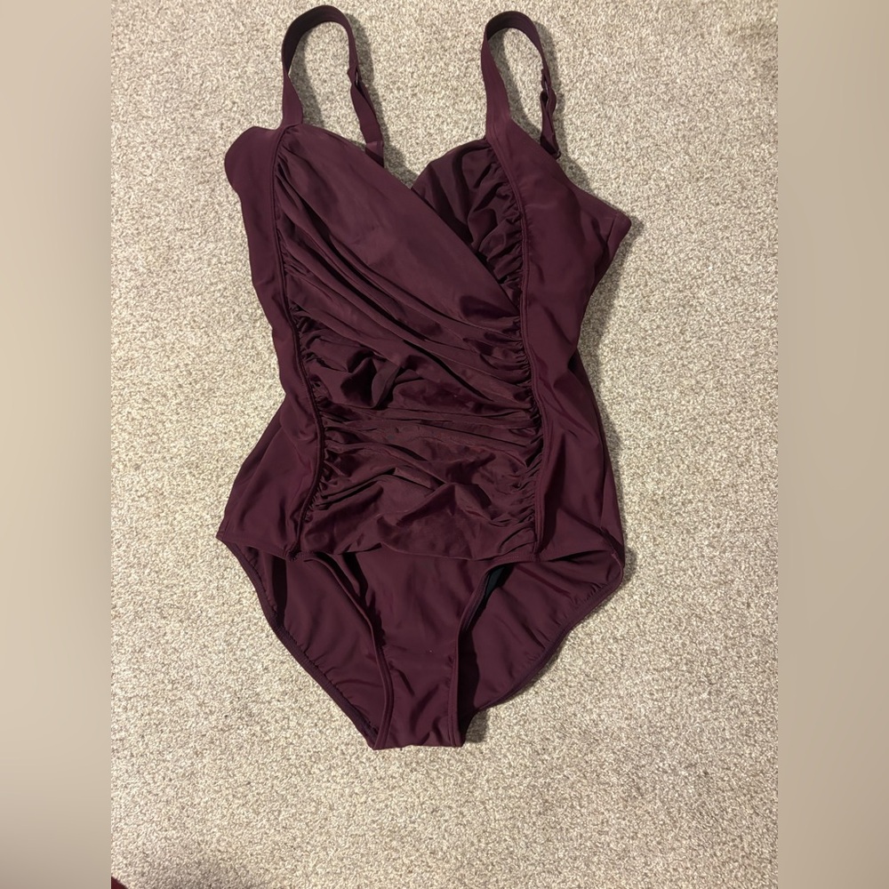 Croft & Barrow Burgundy Ruched Swimsuit - Picture 2 of 7